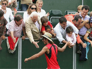 Rafael Nadal gets the crowd's congratulations at the Davis Cup